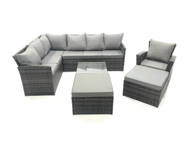 Fimous 9 Seater Outdoor Garden Furniture Set Wicker PE Rattan Corner Sofa Set with 2 Big Footstool in Dark Grey - image 1