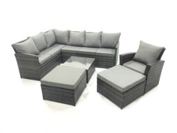 Fimous 9 Seater Outdoor Garden Furniture Set Wicker PE Rattan Corner Sofa Set with 2 Big Footstool in Dark Grey - thumbnail 2