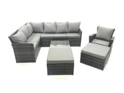 Fimous 9 Seater Outdoor Garden Furniture Set Wicker PE Rattan Corner Sofa Set with 2 Big Footstool in Dark Grey - thumbnail 1