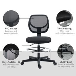 VINSETTO Draughtsman Chair Office Chair w/ Adjustable Footrest Ring, Black - thumbnail 6
