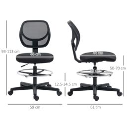 VINSETTO Draughtsman Chair Office Chair w/ Adjustable Footrest Ring, Black - thumbnail 3