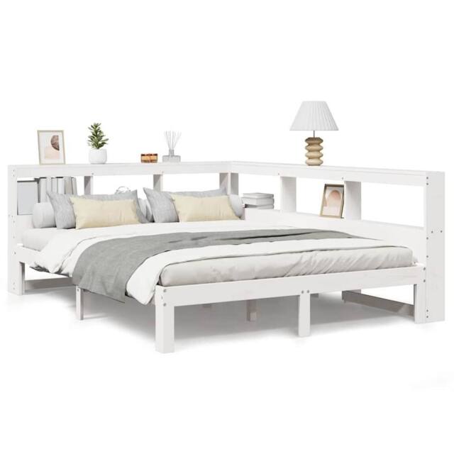 Berkfield Home Bookcase Bed Frame White 150x200 cm King Size Solid Wood Pine - image 1