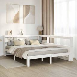 Berkfield Home Bookcase Bed Frame White 150x200 cm King Size Solid Wood Pine - thumbnail 2