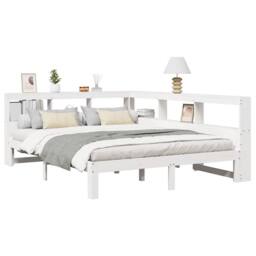 Berkfield Home Bookcase Bed Frame White 150x200 cm King Size Solid Wood Pine - thumbnail 3