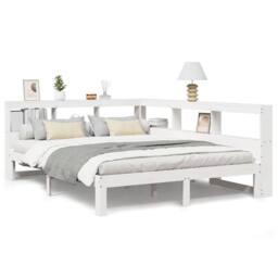 Berkfield Home Bookcase Bed Frame White 150x200 cm King Size Solid Wood Pine - thumbnail 1