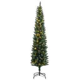 Berkfield Home Artificial Slim Christmas Tree 300 LEDs 210 cm in Green - thumbnail 2