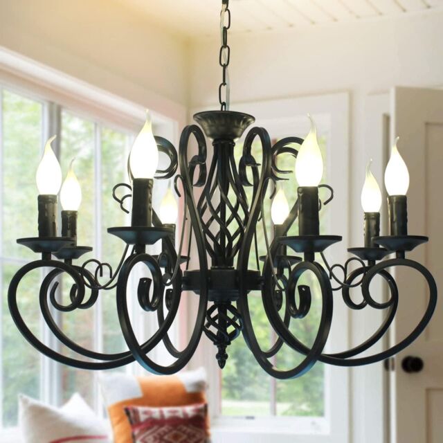 Garwarm 8 Lights Iron Black French Country Vintage Pendant Chandelier - image 1