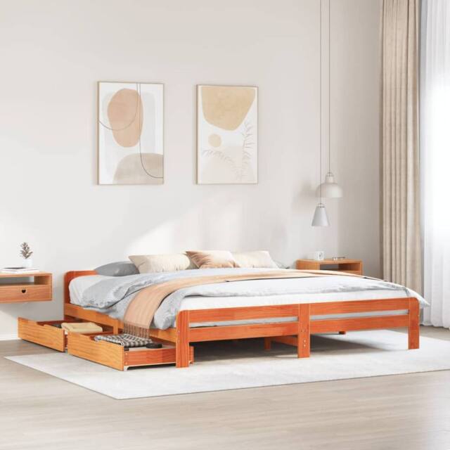 Berkfield Home Bed frame without Mattress Wax Brown 200x200 cm Solid Wood Pine - image 1