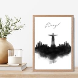 ARTZE Brazil Watercolour Skyline City Framed Print SIZE: A2 with Oak Frame in Black - Size: A4 - thumbnail 2