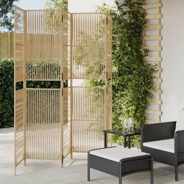 Berkfield Home Room Divider 5 Panels Beige Poly Rattan - image 1