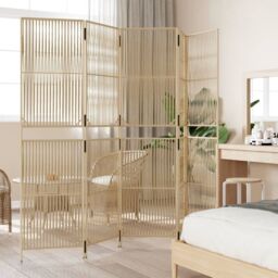 Berkfield Home Room Divider 5 Panels Beige Poly Rattan - thumbnail 3
