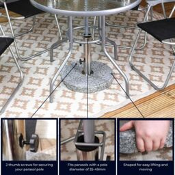 Samuel Alexander 25kg Round Granite Garden Parasol / Umbrella Base Weight Stainless Steel Pole in Grey - thumbnail 4