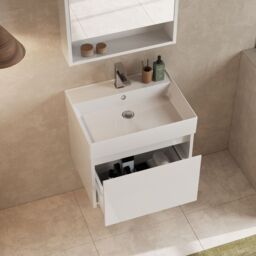 Banyetti Mino 600mm WallHung Vanity Unit with Veneto 1 TH Basin-Gloss White - thumbnail 1