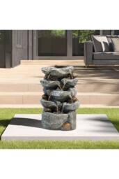 Living and Home Electric Water Fountain Rockery Garden Decor with LED Lights in Natural