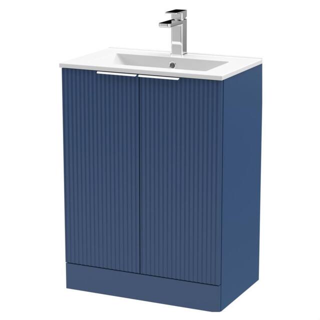 Balterley Tixall Fluted 2 Door Vanity Basin Unit, Satin Blue, 600mm in Blue - image 1