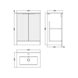 Balterley Tixall Fluted 2 Door Vanity Basin Unit, Satin Blue, 600mm in Blue - thumbnail 5