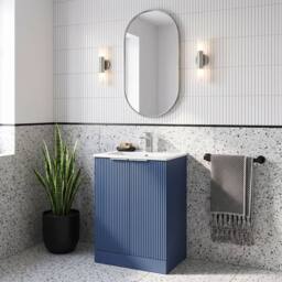 Balterley Tixall Fluted 2 Door Vanity Basin Unit, Satin Blue, 600mm in Blue - thumbnail 3
