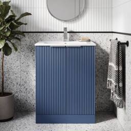Balterley Tixall Fluted 2 Door Vanity Basin Unit, Satin Blue, 600mm in Blue - thumbnail 6