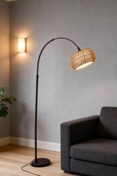 Living and Home Boho Rattan Floor Lamp in Natural - thumbnail 2