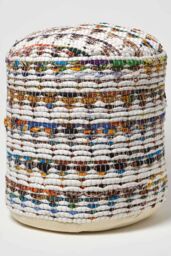 Homescapes Chindi Pattern Woven Bean Filled Pouffe Circular in Cream - thumbnail 1
