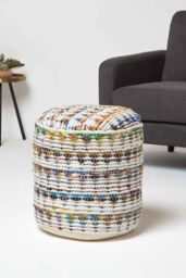 Homescapes Chindi Pattern Woven Bean Filled Pouffe Circular in Cream - thumbnail 2