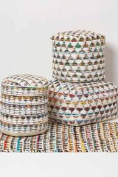Homescapes Chindi Pattern Woven Bean Filled Pouffe Circular in Cream - thumbnail 5