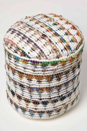 Homescapes Chindi Pattern Woven Bean Filled Pouffe Circular in Cream - thumbnail 3