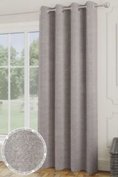 Enhanced Living Thick Boucle Thermal Room Darkening Eyelet Door Curtain Single Panel in Silver - Size: 168 cm width x 214 cm drop