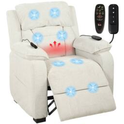 HOMCOM Power Recliner Chair with Massage & Heat, Spring Seat, Cream White - Size: Armchair - thumbnail 2