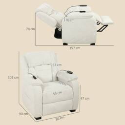 HOMCOM Power Recliner Chair with Massage & Heat, Spring Seat, Cream White - Size: Armchair - thumbnail 3