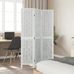 Berkfield Home Room Divider 3 Panels White Solid Wood Paulownia - thumbnail 3