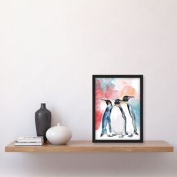"Artery8 Three Penguins Colourful Animal Watercolour Framed Art Print - Size: W12"" x H16""" - thumbnail 4