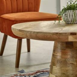 Indian Hub Surrey Coffee Table Mushroom Style - Solid Mango Wood - L80xW80xH45cm in Brown - thumbnail 6