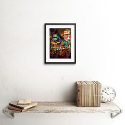 "Artery8 Wall Art Print Crowded Cityscape at Night Art Framed 9x7 inch in Black - Size: W7"" x H9""" - thumbnail 2