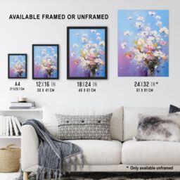 Artery8 Wall Art Print Baby's Breath Flowers Painting Purple Blue Pink Bouquet Framed Art - Size: A4 - thumbnail 3