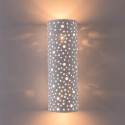 Harper Living Perforated Up & Down Ceramic Wall Light Cylinder Shade in White - thumbnail 2