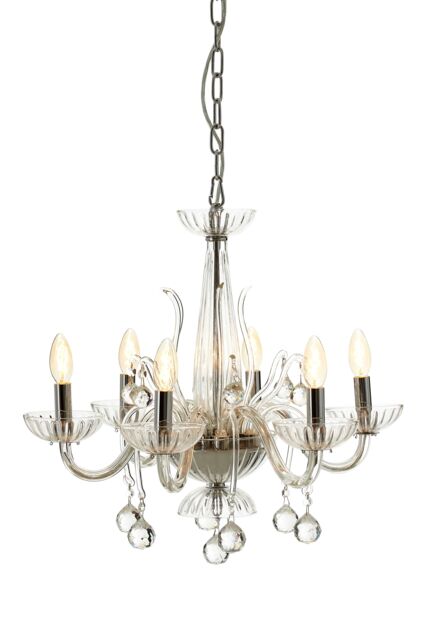 Orsina 6 Bulb Crystal Chandelier, Glass Arm Chandelier With Hanging K9 Orbs, Iron Frame Ceiling Light For Hallway in Clear - image 1