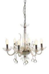 Orsina 6 Bulb Crystal Chandelier, Glass Arm Chandelier With Hanging K9 Orbs, Iron Frame Ceiling Light For Hallway in Clear