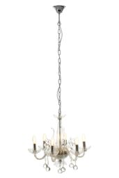 Orsina 6 Bulb Crystal Chandelier, Glass Arm Chandelier With Hanging K9 Orbs, Iron Frame Ceiling Light For Hallway in Clear - thumbnail 5