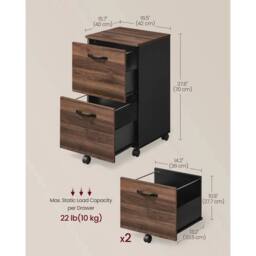 VOGREX Black Mobile 2-Drawer Office File Pedestal Cabinet in Brown - thumbnail 5