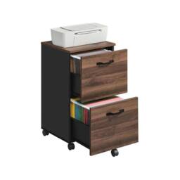 VOGREX Black Mobile 2-Drawer Office File Pedestal Cabinet in Brown