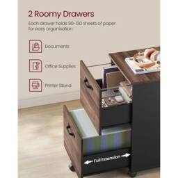 VOGREX Black Mobile 2-Drawer Office File Pedestal Cabinet in Brown - thumbnail 2
