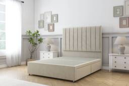 "Sloomy Kansas Plush Divan Bed 2 Drawers With 26"" Strutted Headboard in Cream - Size: Small Double"
