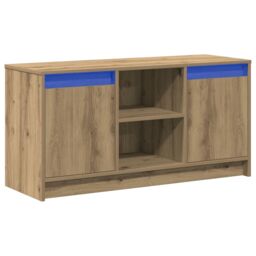 Berkfield Home TV Cabinet with LED Lights in Artisan Oak, 100x34x50 cm, Made from Engineered Wood in Brown - Size: 100 x 34 x 50 cm - thumbnail 2