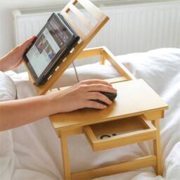 EONLION Portable Bamboo Laptop Table Bed Adjustable Stand in Brown - Size: 100 cm - thumbnail 3