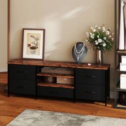 Levede TV Stand Cabinet Entertainment Unit Stand 140cm Storage Shelves in Brown - thumbnail 2