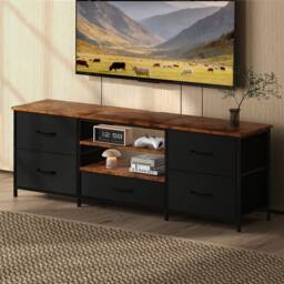 Levede TV Stand Cabinet Entertainment Unit Stand 140cm Storage Shelves in Brown - thumbnail 3