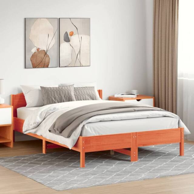 Berkfield Home Beautiful Bed Frame without Mattress Wax Brown 120x200 cm Solid W - Size: Small Double - image 1