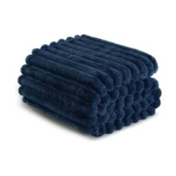 Dyzi Supersoft Ribbed Fleece Throw Blanket for Couch & Bed - Cozy Jacquard Home Blanket in Navy - Size: 150 cm x 200 cm - thumbnail 4