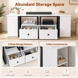 Costway Wood TV Cabinet 140 x 30 x 50 cm Lowboard TV Stand with 2 Large Drawers in White - thumbnail 9